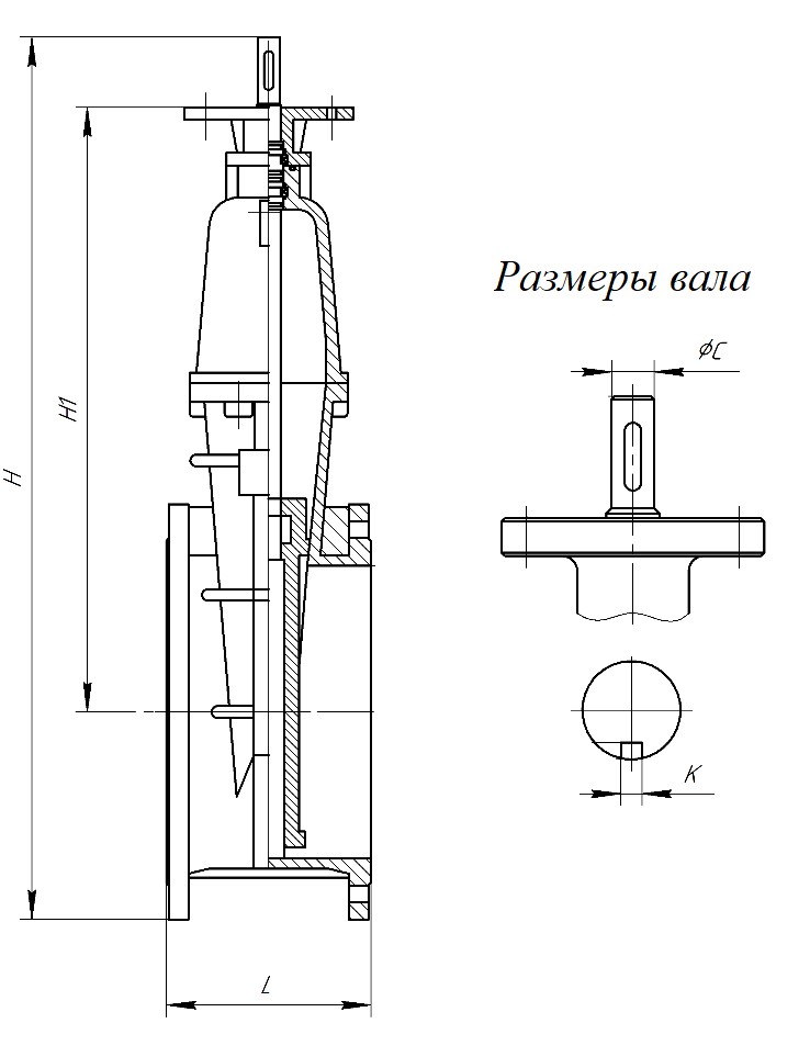 Основные размеры задвижки 47GVA.Z без исполнительного механизма DN350-1200