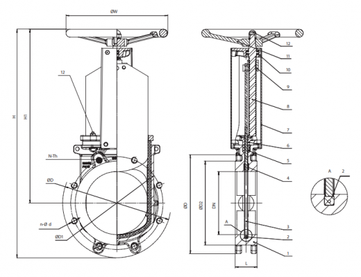 Задвижка шиберная чугунная с маховиком K21GV